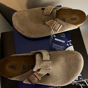 Taupe Birkenstock Boston Clogs